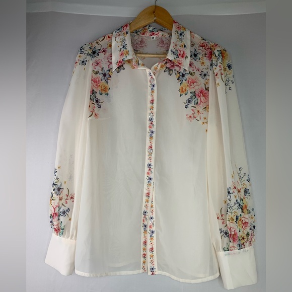 unbranded Tops - Pre- Owned Floral Sheer Blouse - Cream
